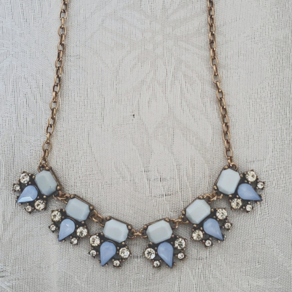 Vintage blue stone & silver rhinestone choker necklace